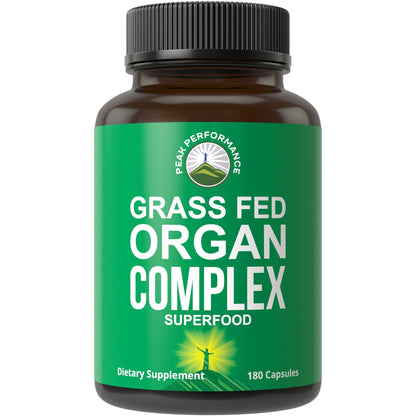 Peak Performance Grass Fed Beef Organ Complex from New Zealand (180 Capsules) Desiccated Organs Superfood Pills. GrassFed Beef Liver Capsules with Heart, Kidney, Pancreas, Spleen. Supplement Peak PerformanceBuy Supplements Australia