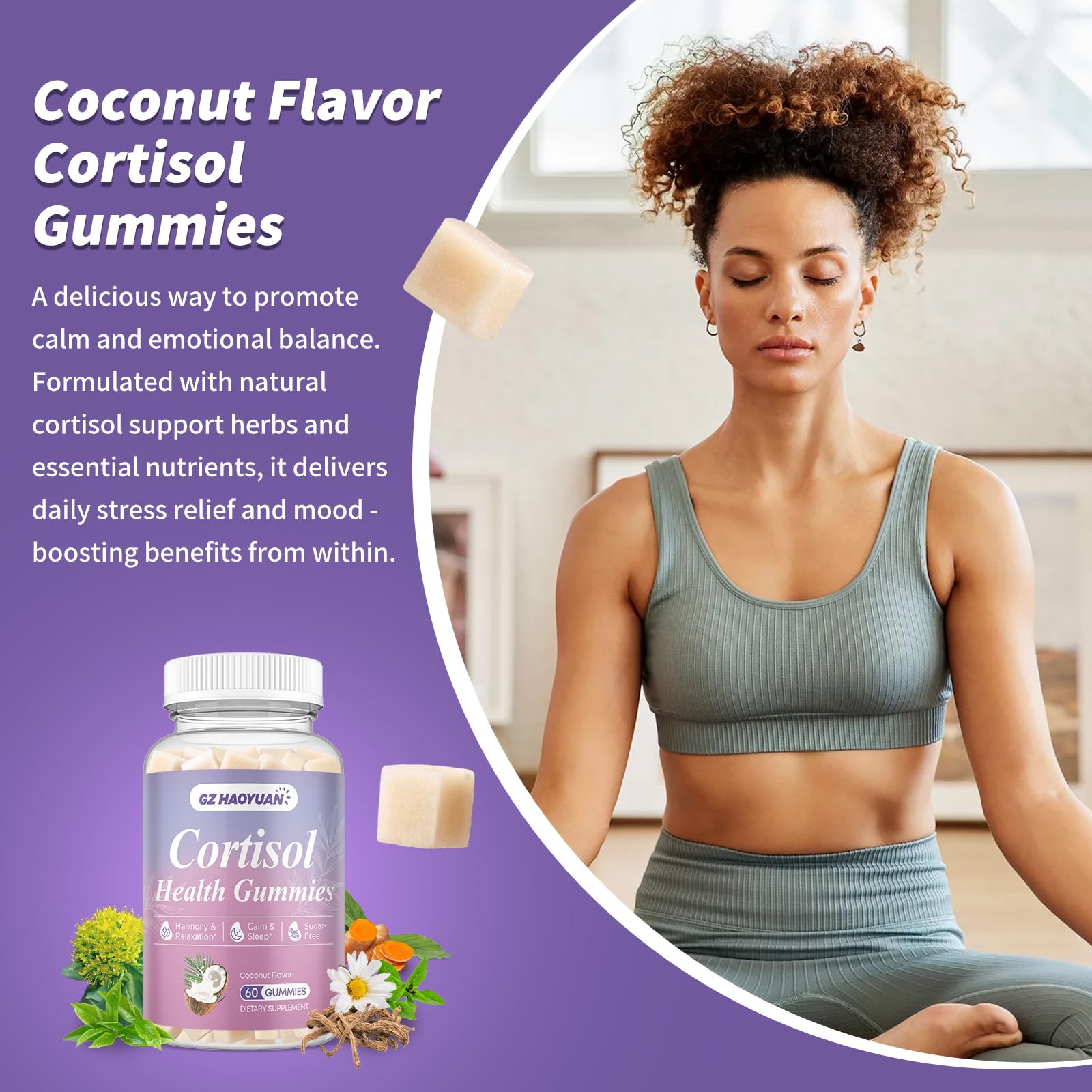 Cortisol Gummies for Women - Cortisol Supplements with Magnesium Glycinate, Ashwagandha, L-Theanine, Vitamin B Complex for Relaxation, Sleep, Calm Mood & Focus - Vegan, Sugar Free Coconut Flavor GZ HAOYUANBuy Supplements Australia