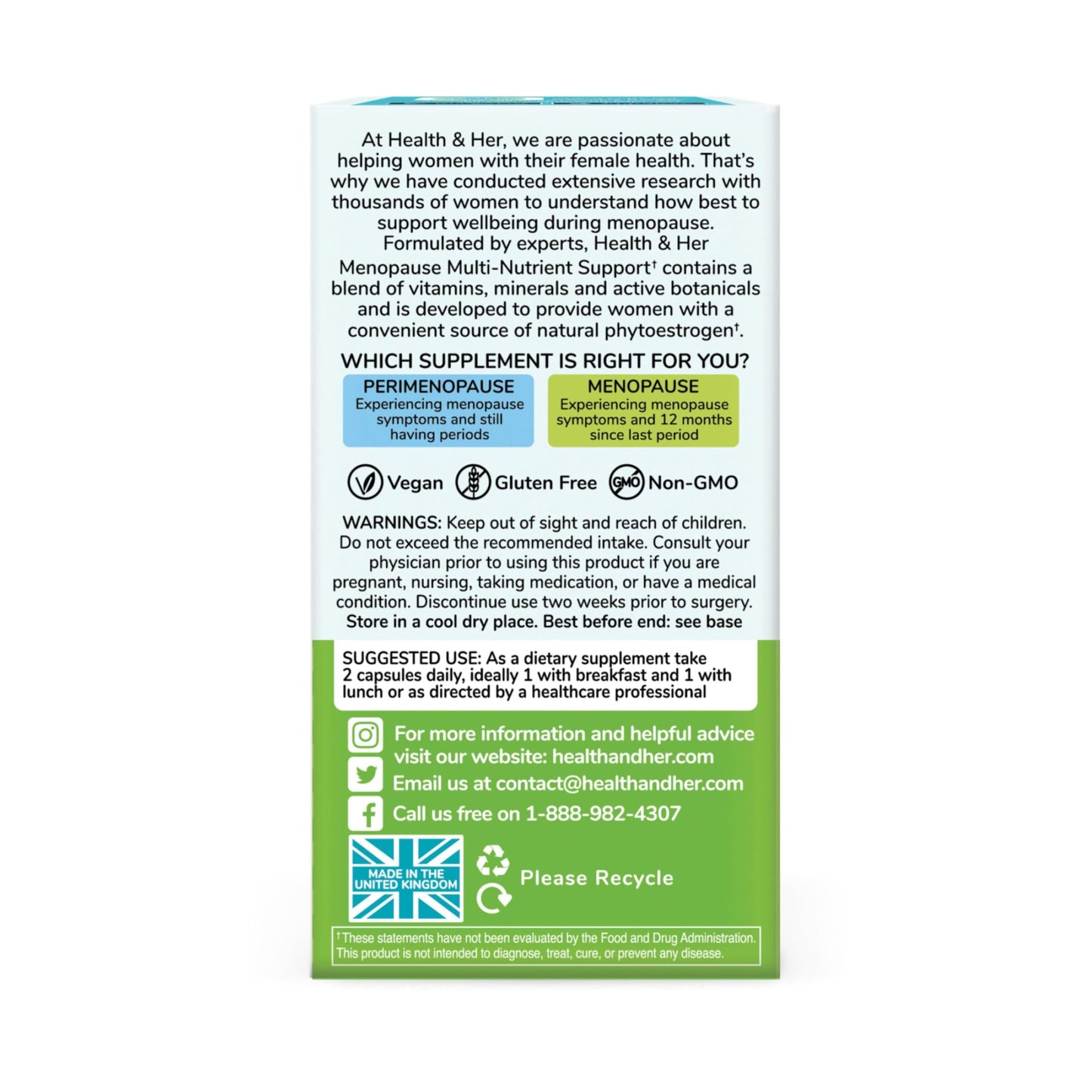 Health & Her Menopause Supplements for Women - Multi-Nutrient Support, Menopause Vitamins for Energy, Bones, Muscles, Skin & Hair, Vegan, Gluten-Free, Non GMO (60ct - 1 Month) Health and HerBuy Supplements Australia