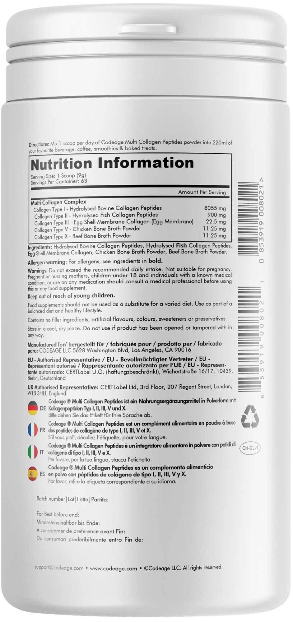 Codeage Multi Collagen Protein Powder Peptides, 2-Month Supply, Hydrolyzed, Type I, II, III, V, X Grass Fed CodeageBuy Supplements Australia