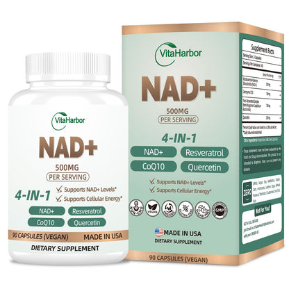 NAD Supplement 500mg, Pure Organic NAD+ Supplement for Women & Men, NAD+ with Trans-Resveratrol & CoQ10 & Quercetin for Cellular Energy & Healthy Aging, NMN Alternative (90 Vegan Caps) VitaHarborBuy Supplements Australia