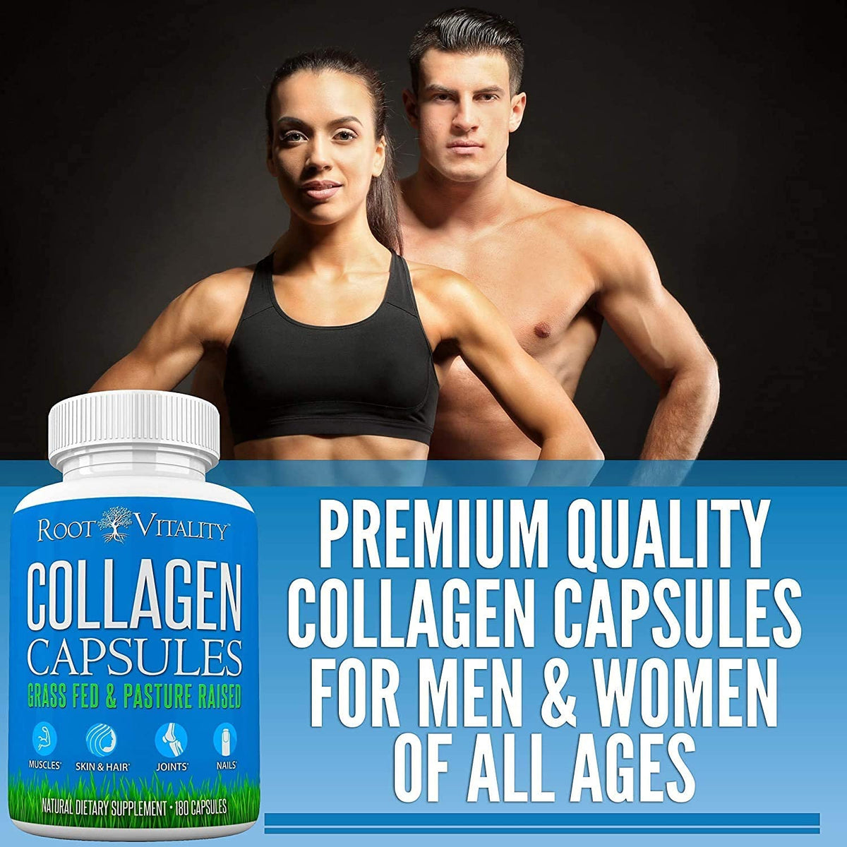 Root Vitality Collagen Peptides Capsules - Grass-Fed, Pasture-Raised Hydrolyzed Protein Supplement for Skin, Hair, & Nails - Non-GMO, Zero Sugar Daily Pills for Men & Women (180 Capsules) Root VitalityBuy Supplements Australia