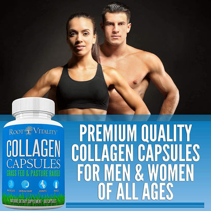Root Vitality Collagen Peptides Capsules - Grass-Fed, Pasture-Raised Hydrolyzed Protein Supplement for Skin, Hair, & Nails - Non-GMO, Zero Sugar Daily Pills for Men & Women (180 Capsules) Root VitalityBuy Supplements Australia