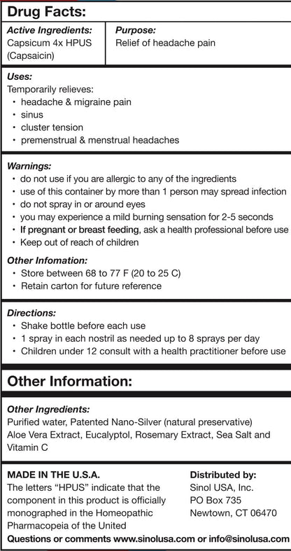 Sinol Headache Relief Spray, Over-The-Counter Medication Nose Spray for Migraine Cluster Tension, Sinus Relief & Nasal Decongestants, 15 ml SinolBuy Supplements Australia