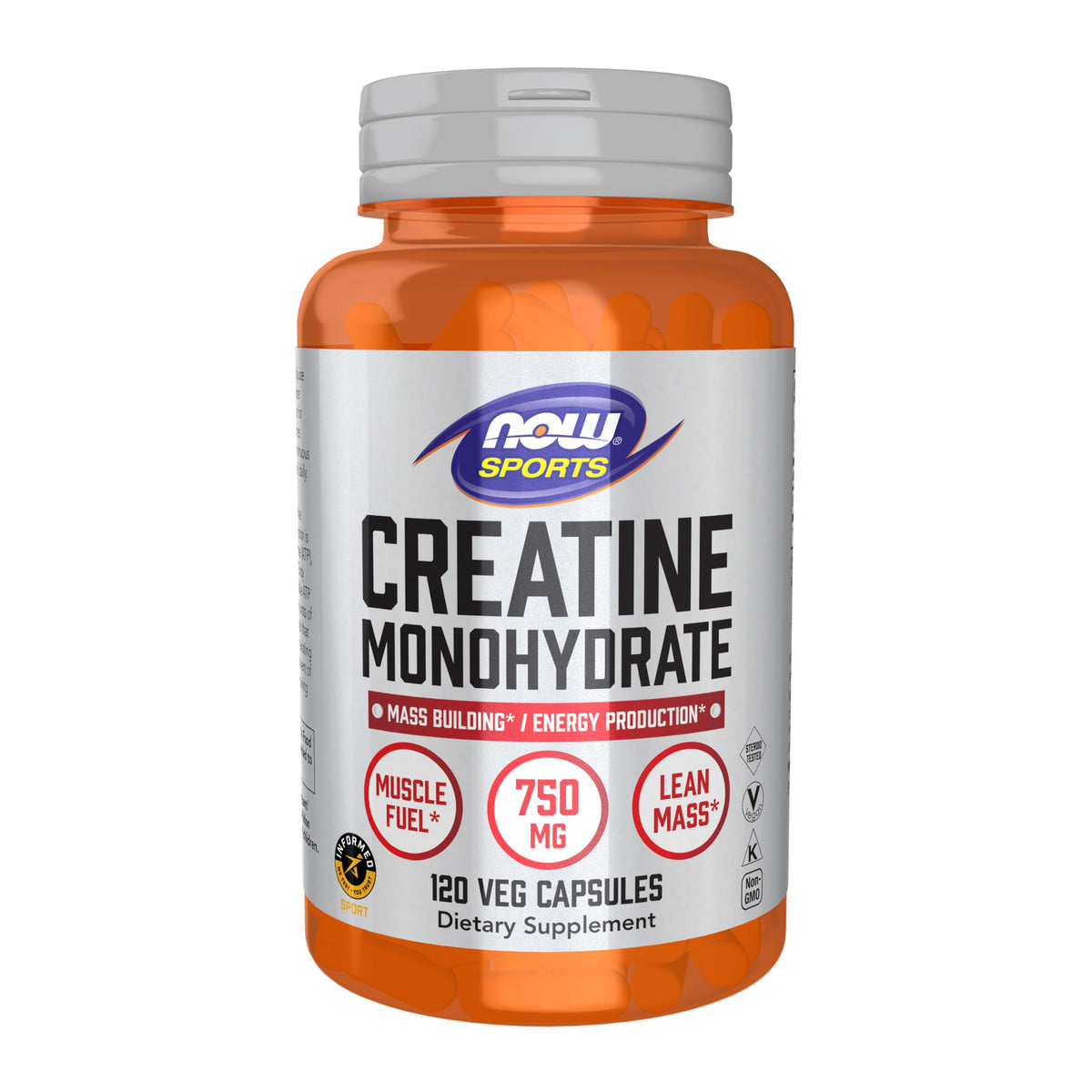 NOW Foods Sports Nutrition, Creatine Monohydrate 750 mg, Mass Building*/Energy Production*, 120 Veg Capsules NOW FoodsBuy Supplements Australia