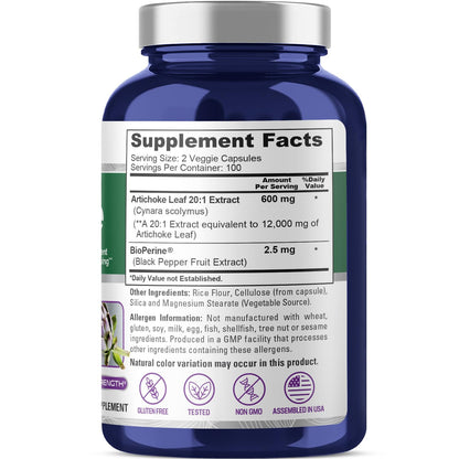 NusaPure Artichoke 20:1 Extract, 600 mg Equivalent to 12,000mg 200 Veggie caps (Non-GMO, Gluten Free) NusaPureBuy Supplements Australia