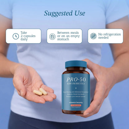 Vitamin Bounty Pro-50 Probiotics 50 Billion CFU for Women & Men - 13 Multi Strain Probiotic + Prebiotic - Digestive Health Supplements for Gut Health Support - Delayed Release Capsules for Men & Women Vitamin BountyBuy Supplements Australia