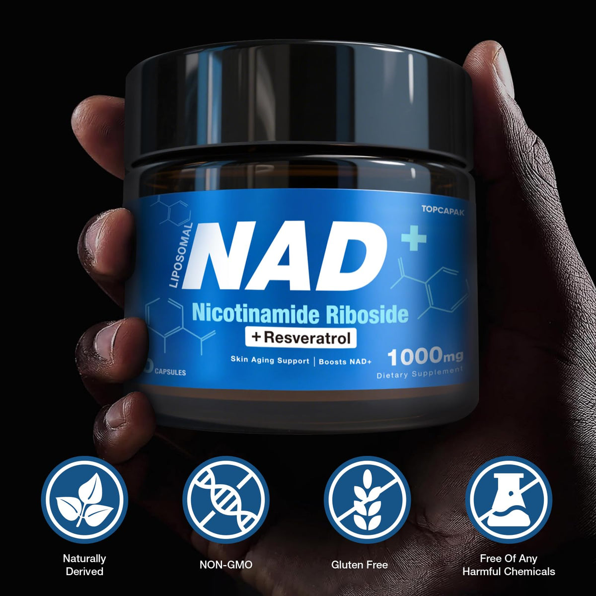 TOPCAPAK NAD+ Supplement - NAD Nicotinamide Riboside Resveratrol, Liposomal NAD+ Supplement 1000mg for for Women & Men - Healthy Aging, Brain and Cellular Energy, Non-GMO, 80 Capsules TOPCAPAKBuy Supplements Australia