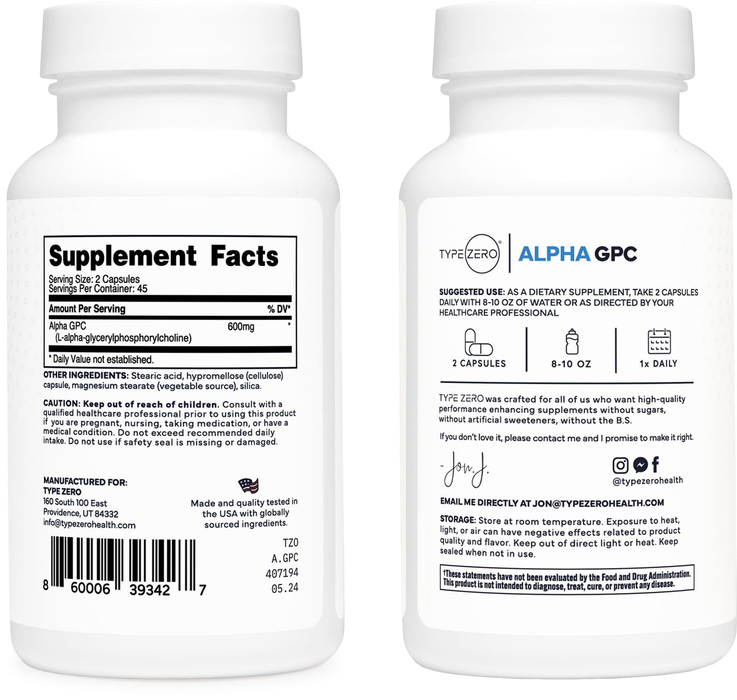 Type Zero Ultra Clean Alpha GPC Choline Supplement (600mg | 90 Capsules) Soy Free, Non-GMO Nootropics Alpha GPC 600mg / 300mg; Alpha-GPC Brain Memory and Focus Supplements Type ZeroBuy Supplements Australia