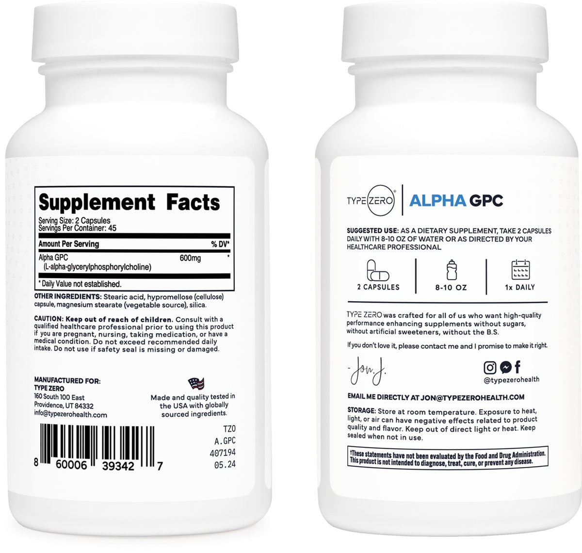 Type Zero Ultra Clean Alpha GPC Choline Supplement (600mg | 90 Capsules) Soy Free, Non-GMO Nootropics Alpha GPC 600mg / 300mg; Alpha-GPC Brain Memory and Focus Supplements Type ZeroBuy Supplements Australia