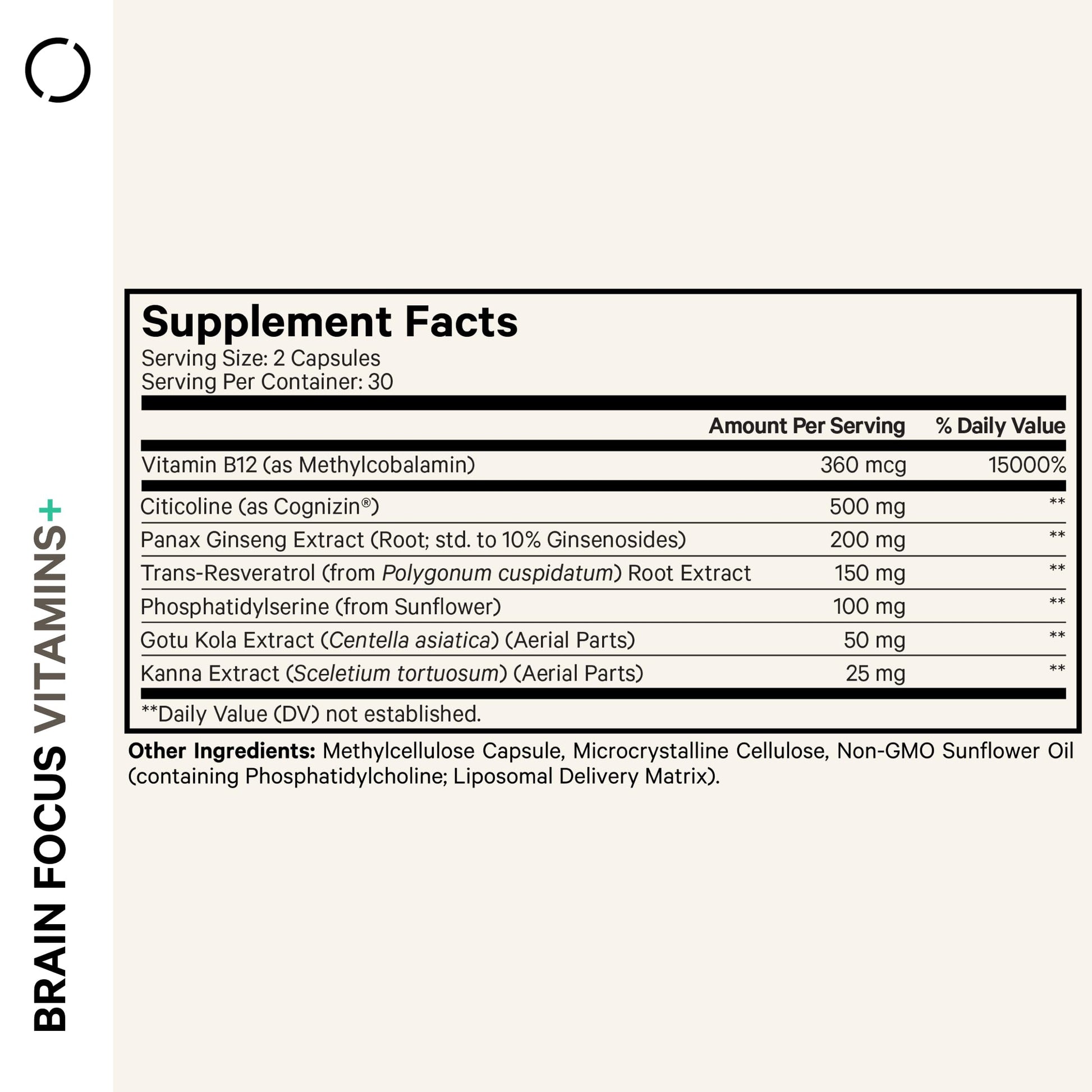 Codeage Brain Focus Vitamins+ Nootropic Supplement with Citicoline as Cognizin, Panax Ginseng, Resveratrol, Gotu Kola, Vitamin B12 Methylcobalamin - Liposomal Delivery - Non-GMO - 60 Capsules CodeageBuy Supplements Australia