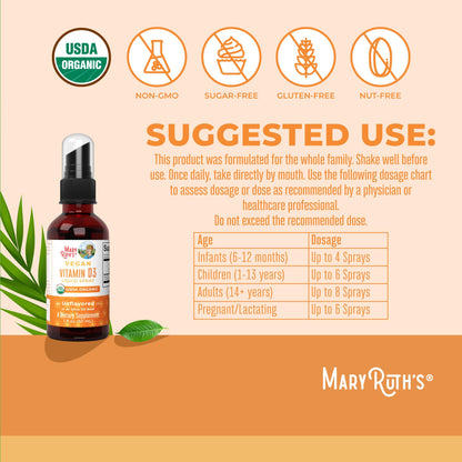 MaryRuth Organics Vitamin D USDA Organic | VIT D3 Liquid | Sugar Free | Liquid VIT D Spray Immune Support for Adults & Kids | Bone Health| Vegan | Gluten Free | Non-GMO | 30 Servings MARYRUTH'SBuy Supplements Australia
