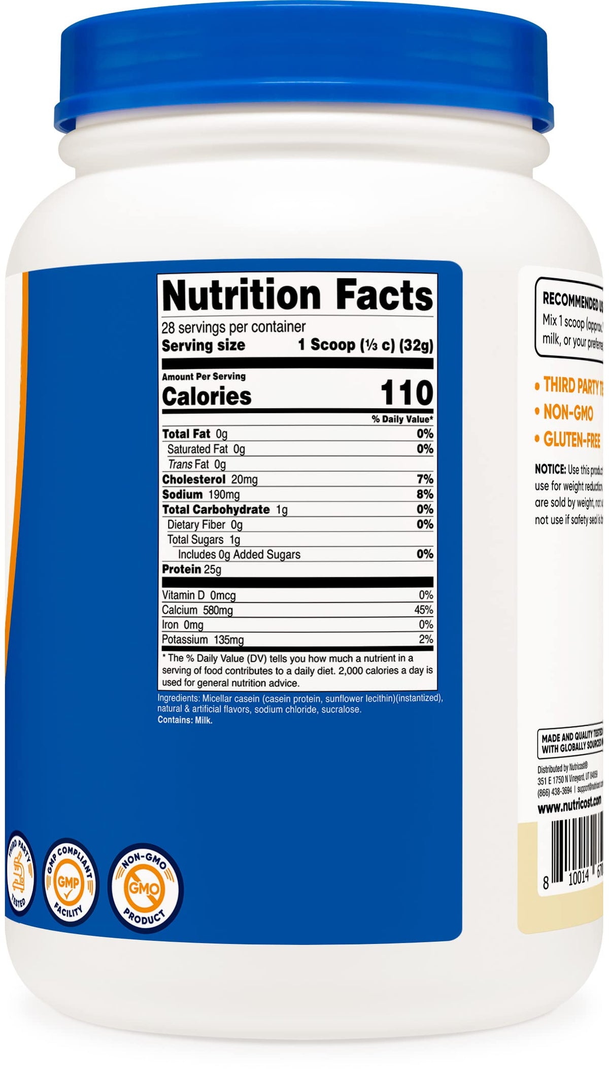 Nutricost Casein Protein Powder 2lb Vanilla - Micellar Casein, Gluten Free, Non-GMO NutricostBuy Supplements Australia