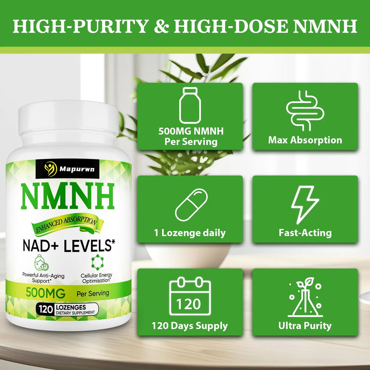 Mapurwn NMNH (Dihydronicotinamide Mononucleotide), NMN Supplement, 500mg per Serving NAD Supplement to Boost NAD+ Levels As We Age for Women & Men, Anti-Aging, Energy, Focus, 120 Count MapurwnBuy Supplements Australia
