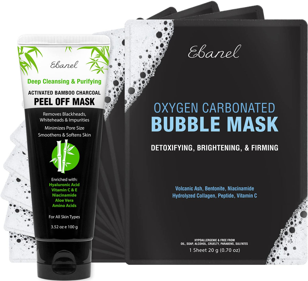 Ebanel Bundle of Charcoal Peel Off Face Mask, and 10-Pack Carbonated Bubble Clay Mask Ebanel buy supplements Au