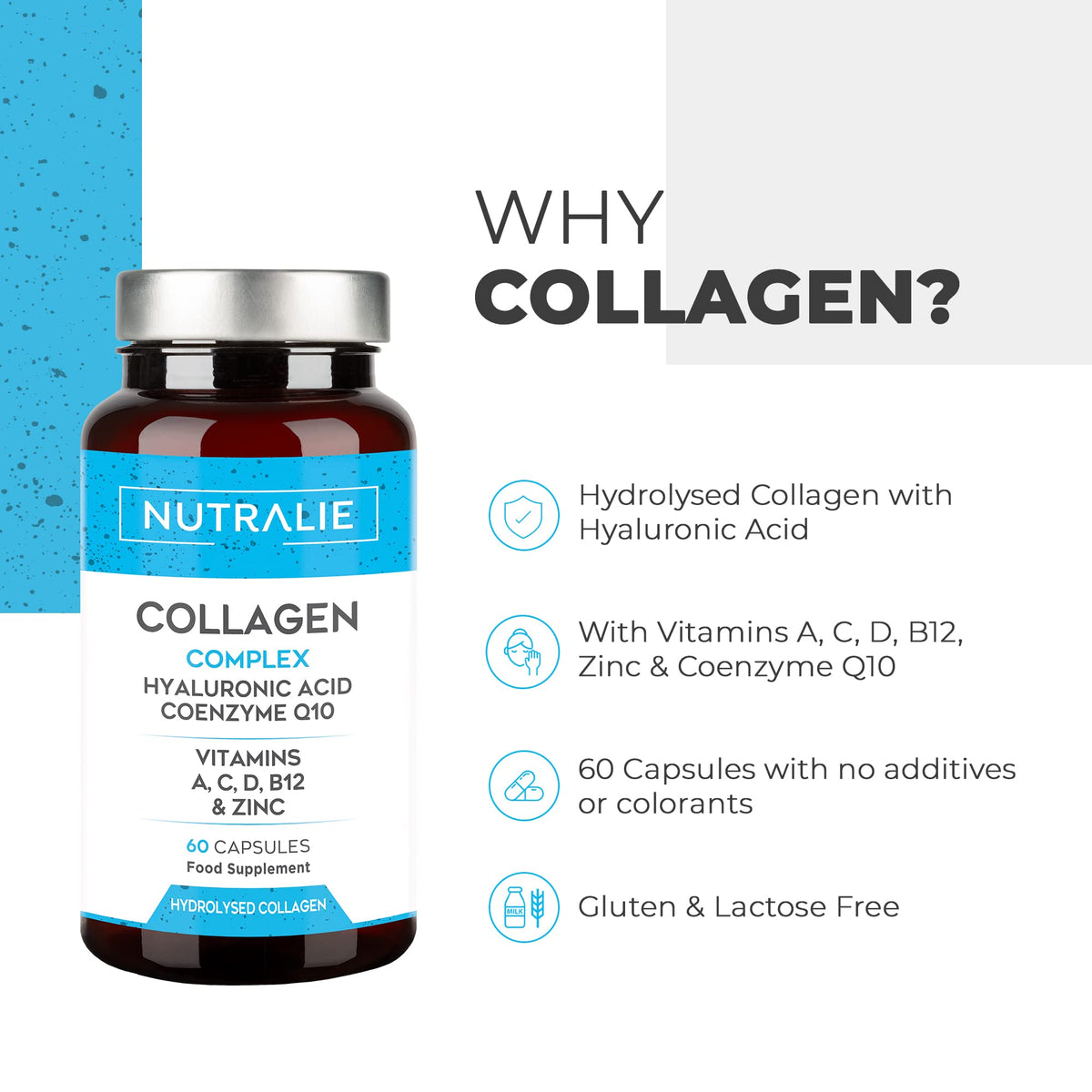 Collagen + Hyaluronic Acid + Q10 Hydrolysed Collagen Women Men + Vitamins A C D B12 Zinc NUTRALIEBuy Supplements Australia