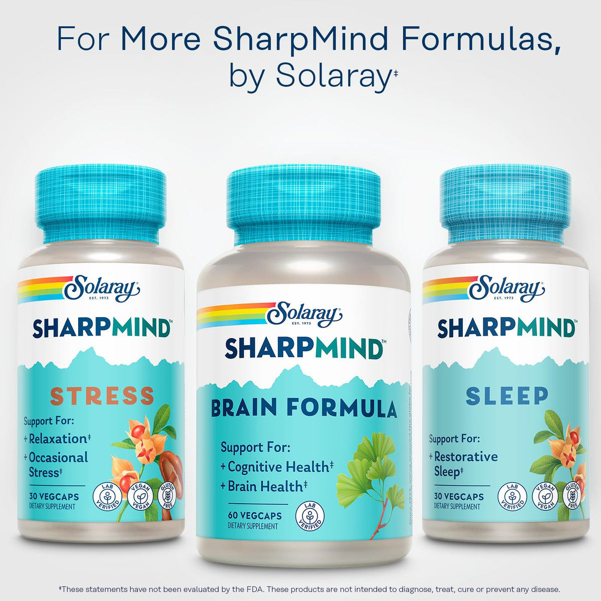 SOLARAY SharpMind Brain Support Formula - Nootropic Brain Supplements - Cognitive and Brain Health Support with Ginkgo Biloba - 60-Day Guarantee, 60 Servings, 60 VegCaps SOLARAYBuy Supplements Australia