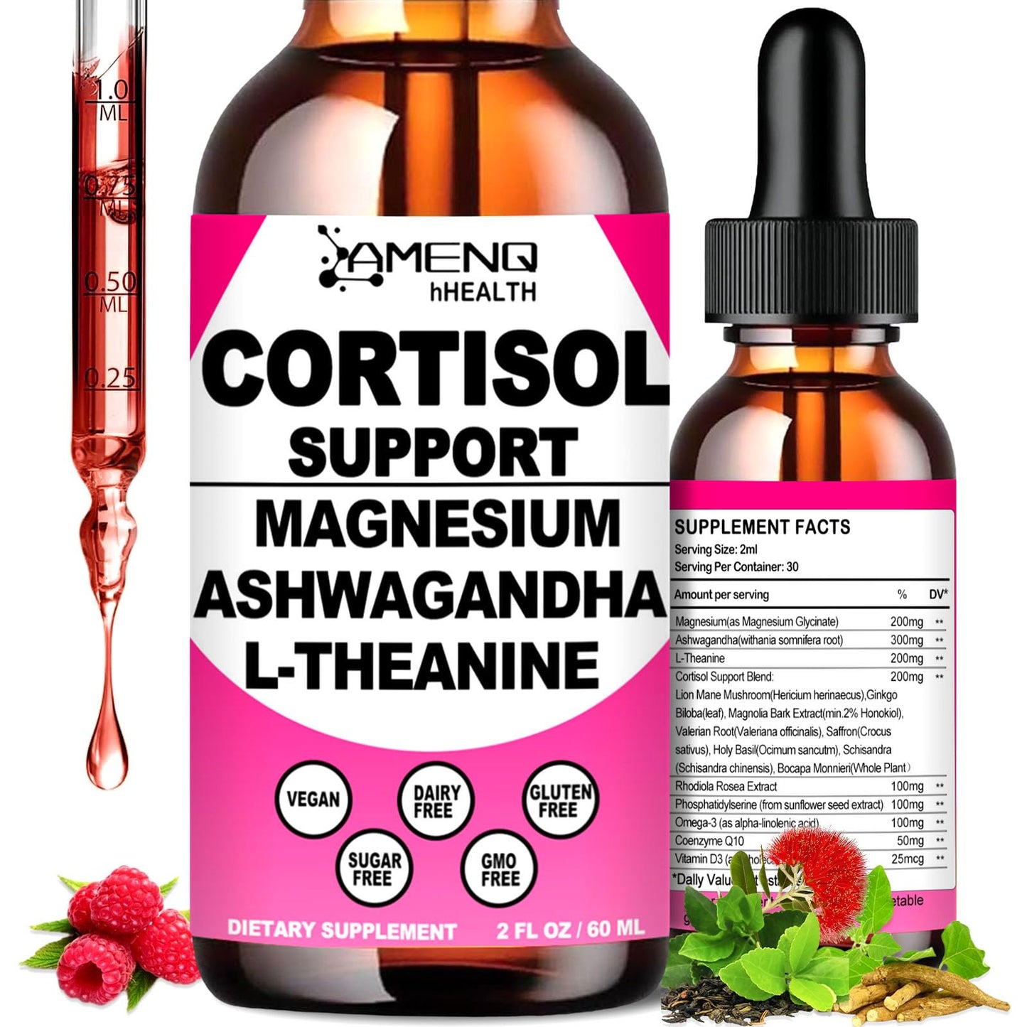 Cortisol Supplement Liquid Drops, 17-in-1 Cortisol Reducer w. Ksm-66 Ashwagandha Theanine Rhodiola Rosea Magnesium Phosphatidylserine, Hormone Balanced & Lower Cortisol for Women Calm* Relaxation AMENQ hHEALTHBuy Supplements Australia