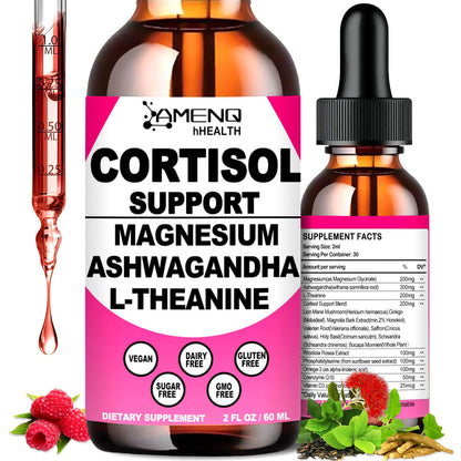 Cortisol Supplement Liquid Drops, 17-in-1 Cortisol Reducer w. Ksm-66 Ashwagandha Theanine Rhodiola Rosea Magnesium Phosphatidylserine, Hormone Balanced & Lower Cortisol for Women Calm* Relaxation AMENQ hHEALTHBuy Supplements Australia