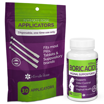 Intimate Rose Boric Acid Vaginal Suppositories - 30 Count (600mg) + 30 Applicators - Feminine Balance, Vaginal Odor, Promote Vaginal Health Intimate RoseBuy Supplements Australia