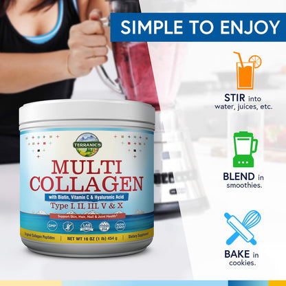 Terranics Multi Collagen Powder Type I II II V X with Biotin VC Hyaluronic Acid, Paleo TerranicsBuy Supplements Australia