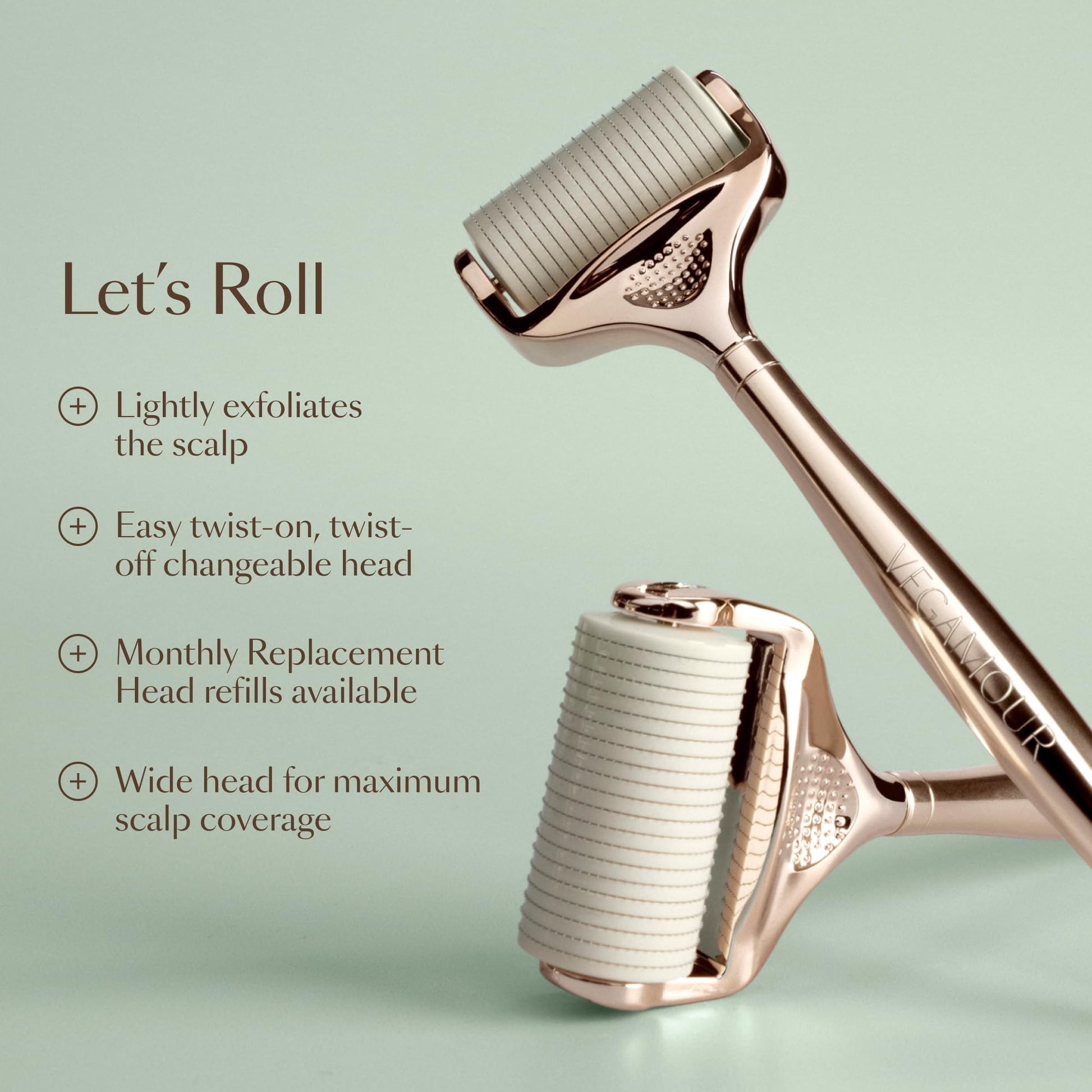 VEGAMOUR GRO+ Advanced Dermaroller | 1,200 Microneedle 0.25mm Scalp Tool | Gently Exfoliates the Scalp | Wide Head for Maximum Coverage VEGAMOURBuy Supplements Australia