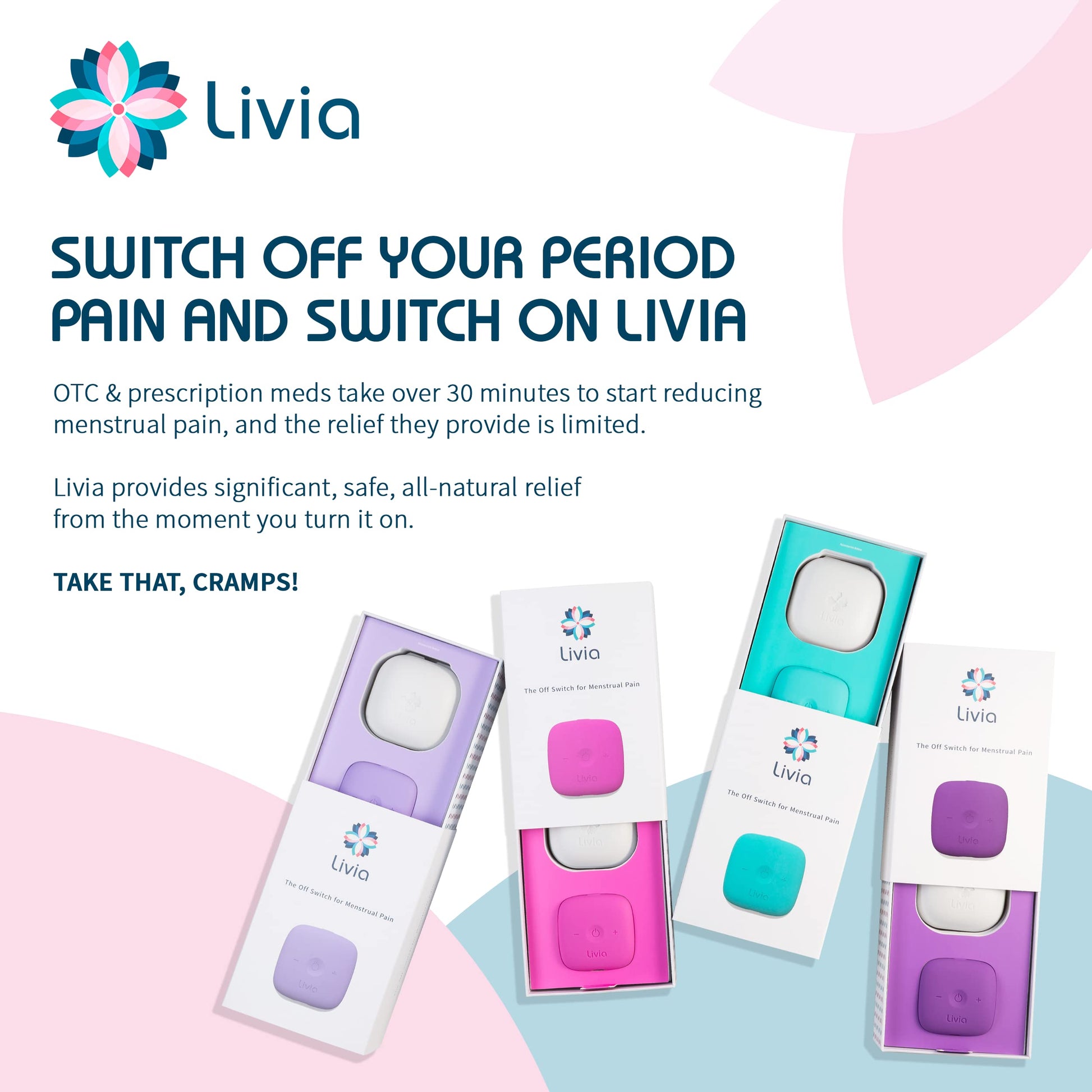 Livia Menstrual Pain Relief Device, Blue-Green - The Off Switch for Period Pain - Portable Unit LiviaBuy Supplements Australia