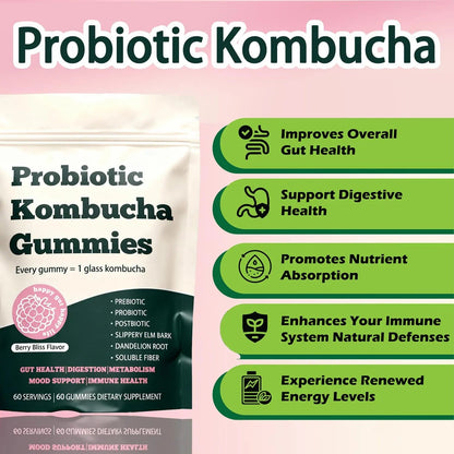 Glo Vous Probiotic Kombucha Gummies – 60 Gummies, with Prebiotics, Postbiotics & Fiber,Includes Slippery Elm, Dandelion Root & MCT Oil,Supports Digestive Health, Bloating Relief & Gut Support Glo VousBuy Supplements Australia