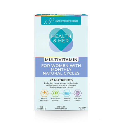 Health & Her Multivitamin for Women with Monthly Natural Cycles - Supplements for Women - Nutrition and Wellbeing Support for Menstrual Cycle Health and HerBuy Supplements Australia