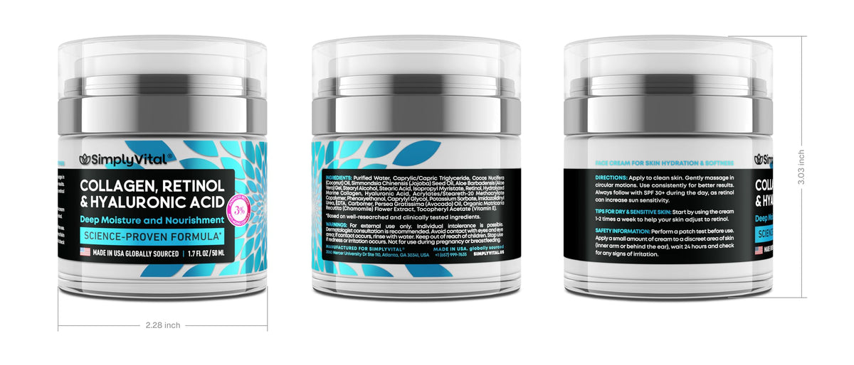Anti-Aging Face Moisturizer with Retinol, Collagen & Hyaluronic Acid - Made in USA