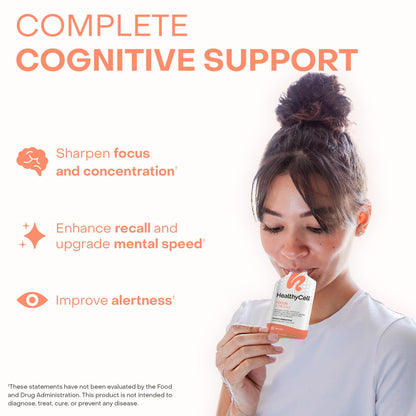 Healthycell Focus & Recall, Daily Liquid Brain Supplement for Focus & Memory - Nootropics Supplement for Concentration & Alertness with L-Theanine, Omega-3 & Taurine - 14 Gel Packs HealthycellBuy Supplements Australia
