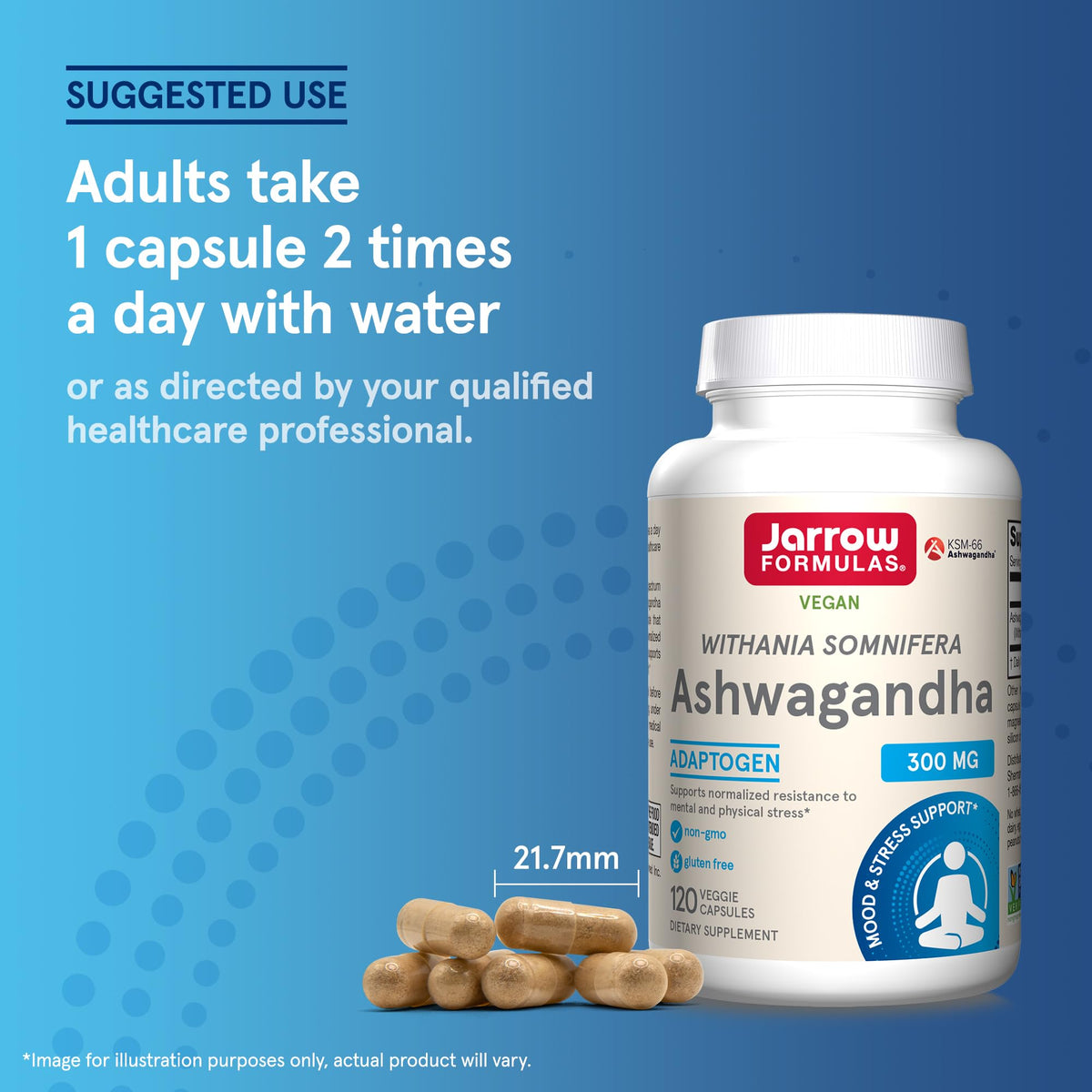 Jarrow Formulas Ashwagandha Capsules, 300 mg Supplement Supports Normalized Resistance to Mental and Physical Stress, 120 Veggie Capsules, 60 Day Supply Jarrow FormulasBuy Supplements Australia