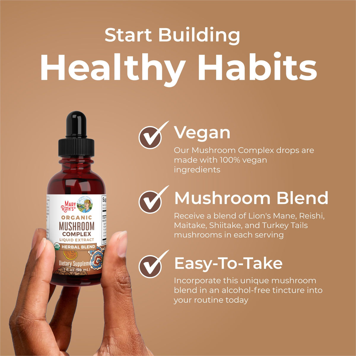MaryRuth's Mushroom Complex | Lion's Mane | Turkey Tail | Reishi Mushroom | Shiitake Mushrooms | Alcohol Free | Mushroom Blend | Organic | Non-GMO | Vegan | 30 Servings MARYRUTH'SBuy Supplements Australia