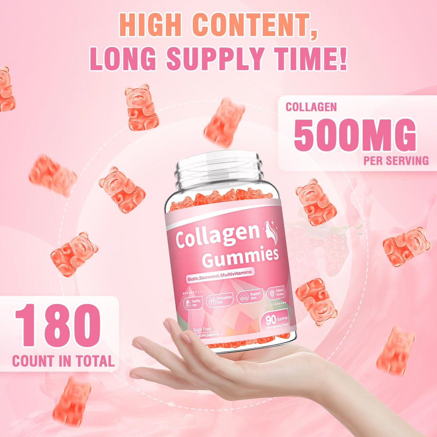WyuuKi 180 Count Collagen Gummies Collagen Protein Type I II III V X with Biotin Vitamin C A B D E Keratin Hyaluronic Acid for Hair Skin Nails Joint Immune Digestion Women Men Sugar Free Strawberry WyuuKi buy supplements Au