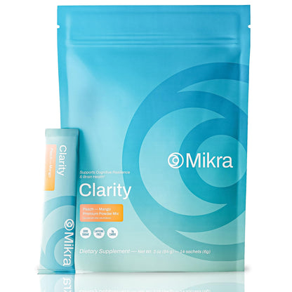 Mikra Clarity Nootropic Focus Drink Mix - Daily Cognitive & Calm Support Formula with Citicoline, Lion’s Mane & L-Theanine - Calm Drink Mix & Focus Aid for Energy and Clarity - 14 Single-Serve Sachets Mikra buy supplements Au