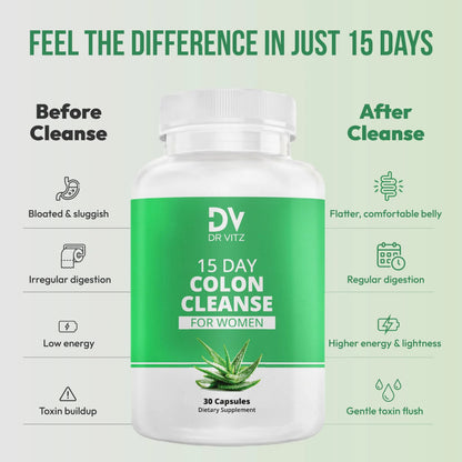 Dr Vitz 15 Day Colon Cleanse for Women – Natural Detox Pills with Herbs, Fiber & Probiotics – Bloating & Constipation Relief, Weight Loss & Gut Health Reset – 30 Capsules Dr VitzBuy Supplements Australia