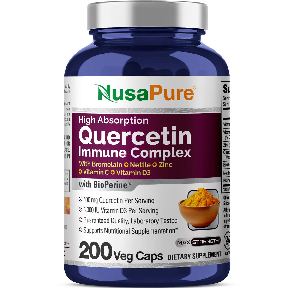 NusaPure Quercetin Complex: Bromelain, Vitamin C, Vitamin D3, Stinging Nettle, Zinc | 200 Veggie Caps (Non-GMO, Bioperine) NusaPureBuy Supplements Australia