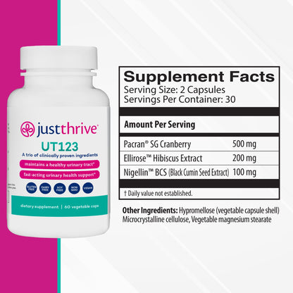 Just Thrive UT123 - Supports Urinary Tract Health for Women - Made with Cranberry, 60 Capsules Just ThriveBuy Supplements Australia