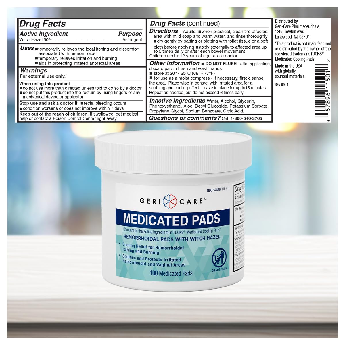 GeriCare Medicated Cooling Pads with Witch Hazel. for Soothing Itch, Discomfort, and Burning, Pre-Moistened Pads Ideal for Sensitive Areas, 100 Count (Pack of 1) GeriCareBuy Supplements Australia