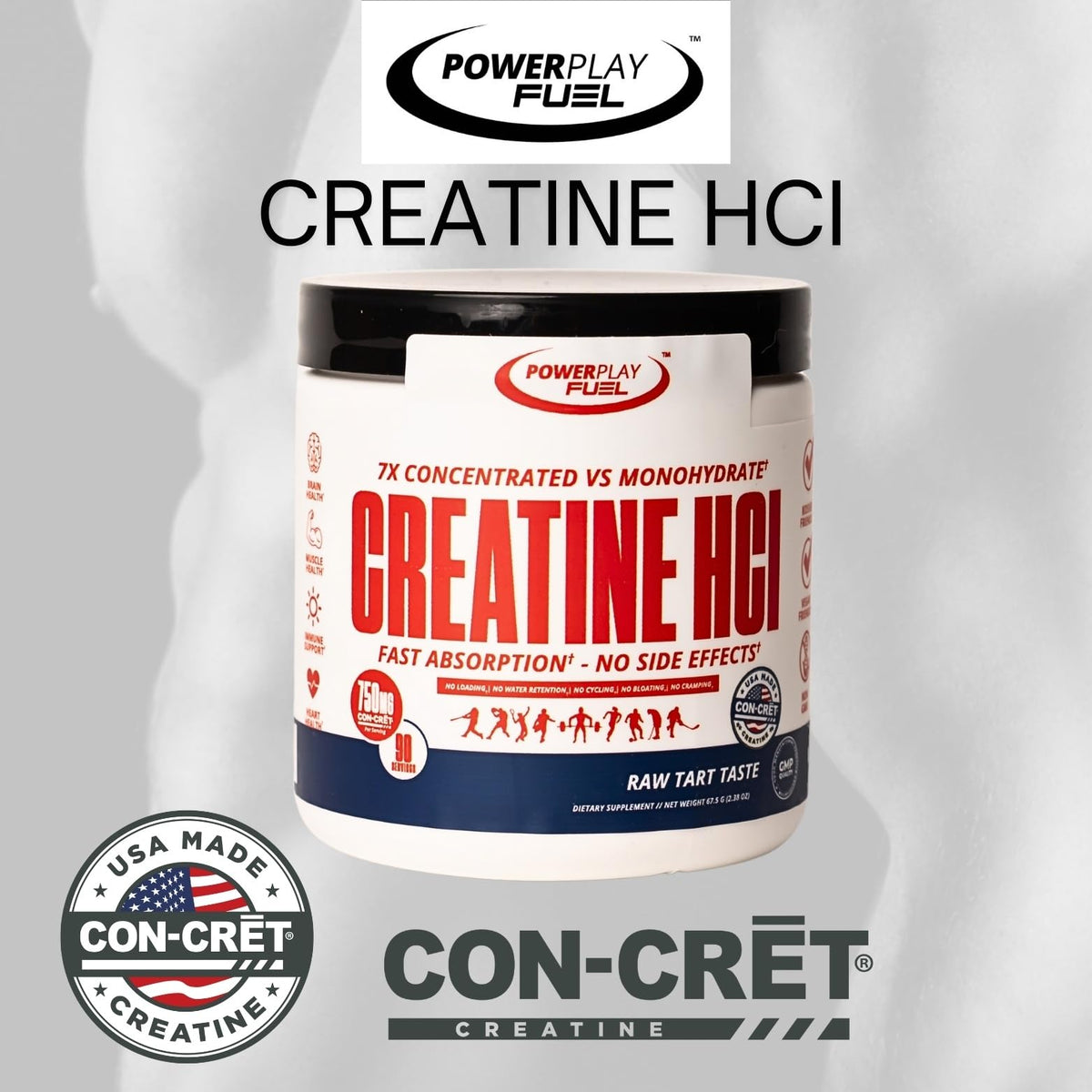CREATINE HCl Powder for Men and Women, Muscle Strength, Brain Performance, Heart Health & Immune Support - Raw Tart Taste, 90 Servings POWER PLAY FUELBuy Supplements Australia