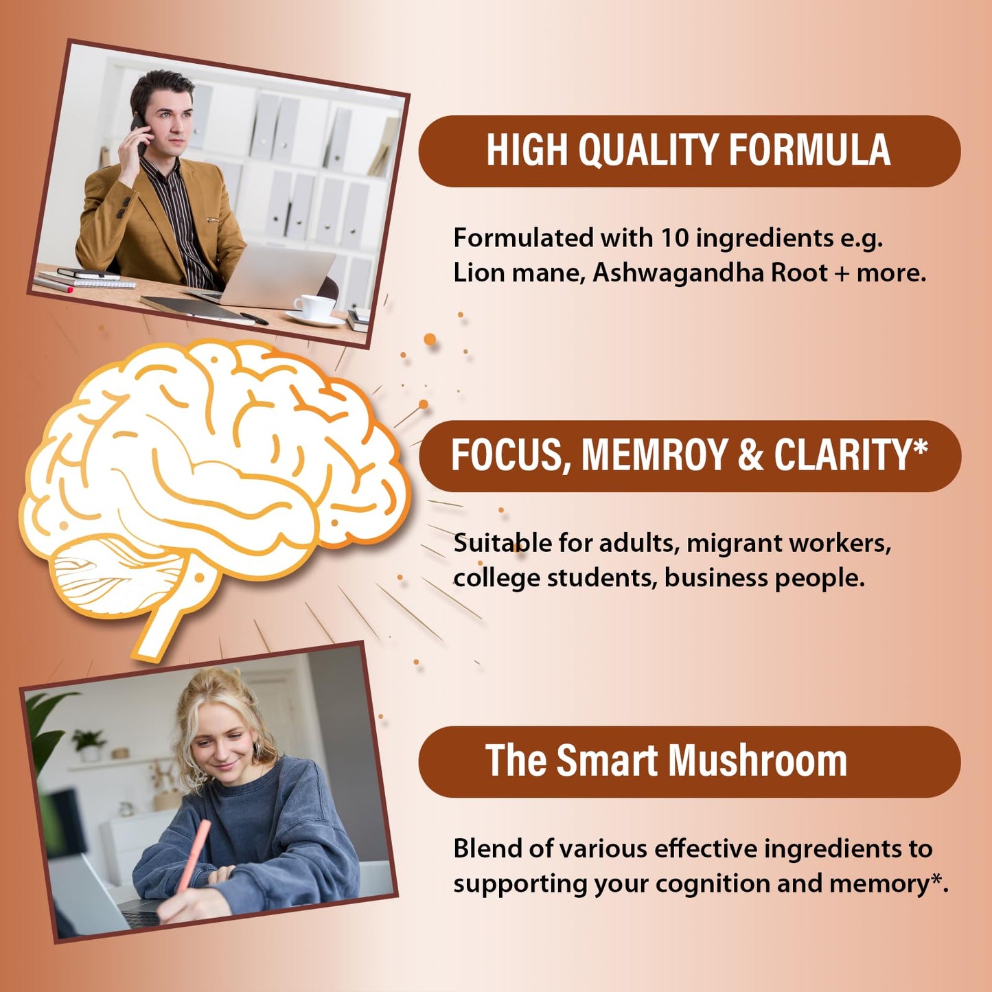 Liekoh Ashwagandha & Lions Mane Supplement Capsules, Brain Supplements for Memory and Focus, Ashwagandha Supplement with Rhodiola & Black Peppe, Cortisol Supplements for Women & Men,90 Caps LiekohBuy Supplements Australia