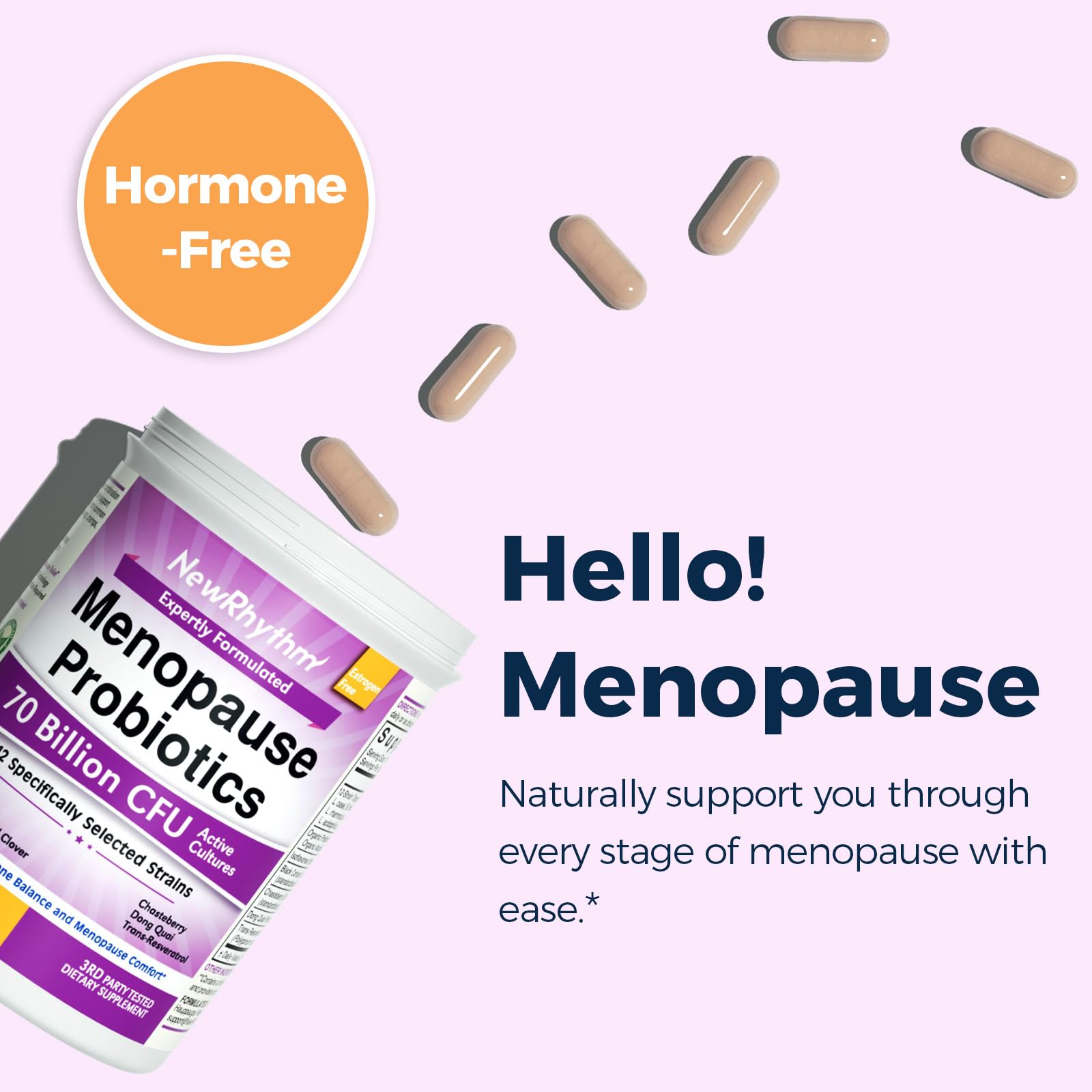 NewRhythm Menopause Probiotics for Women, 7-in-1 Relief, Prebiotics, Black Cohosh Trans-Resveratrol Chasteberry Red Clover Dong Quai, Hot Flashes Night Sweats, No Soy, No Estrogen, 30 Ct NewRhythmBuy Supplements Australia