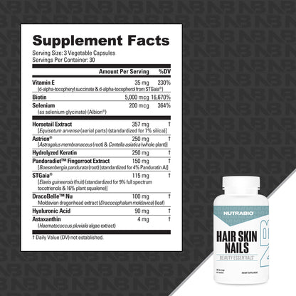 NutraBio Hair Skin Nails Vitamins | Enhanced Collagen Support | Skin Hydration | Hair Growth Vitamins for Women with Biotin, Keratin, Hyaluronic Acid & More - 90 Capsules NutraBioBuy Supplements Australia