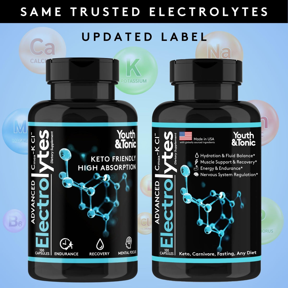 Complete Electrolyte Supplement Pills High Absorption | Cmax Potassium Chloride Magnesium Sodium Calcium Zinc | Boost Endurance Muscle Recovery Mental Focus | Salt Electrolytes Tablets | Keto Friendly Youth & TonicBuy Supplements Australia