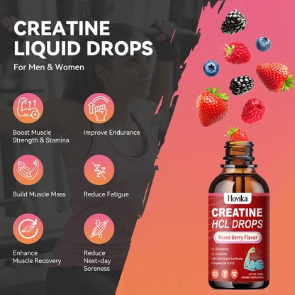 Creatine HCL Liquid Drops for Men & Women, Creatine Hydrochloride with L-Carnitine, L-Glutamine, BCAA, Vitamin B12 & B6 for Muscle Growth & Recovery-Vegan, Mixed Berry Flavor Flavor, 2 Fl Oz HovikaBuy Supplements Australia