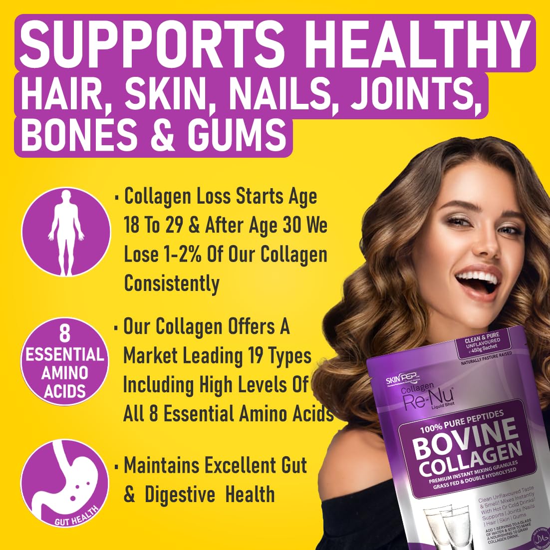 Collagen Powder, Ultra Premium Hydrolysed Bovine Collagen Peptides by SkinPep Skin PepBuy Supplements Australia