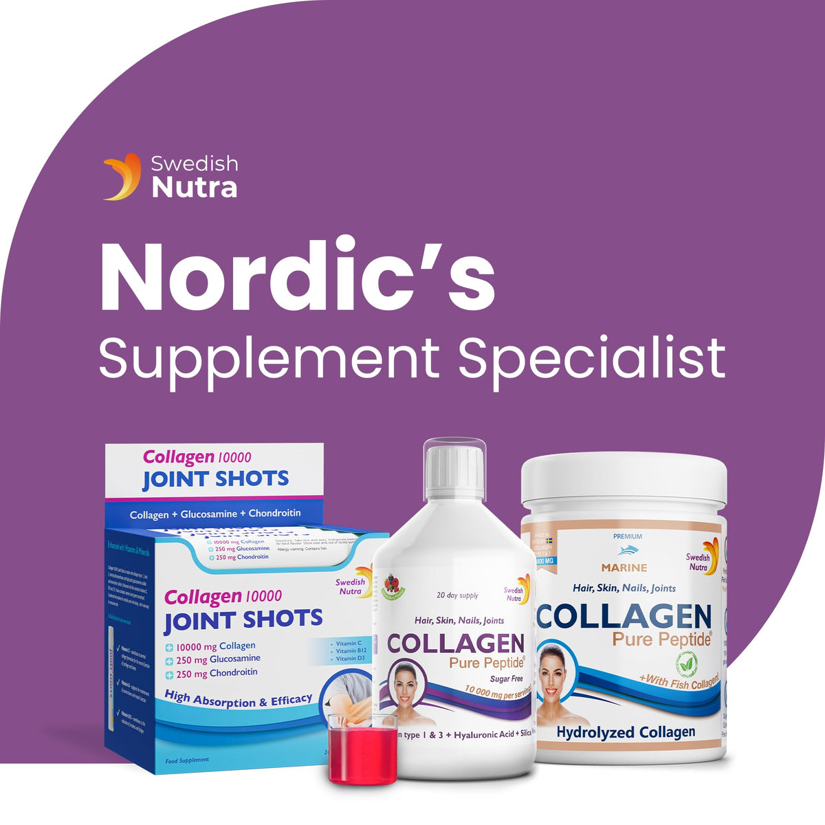 Swedish Nutra Liquid Bovine Collagen - Pack of 500ml, 20 Day Supply | Sugar Free Berry Flavour Swedish NutraBuy Supplements Australia
