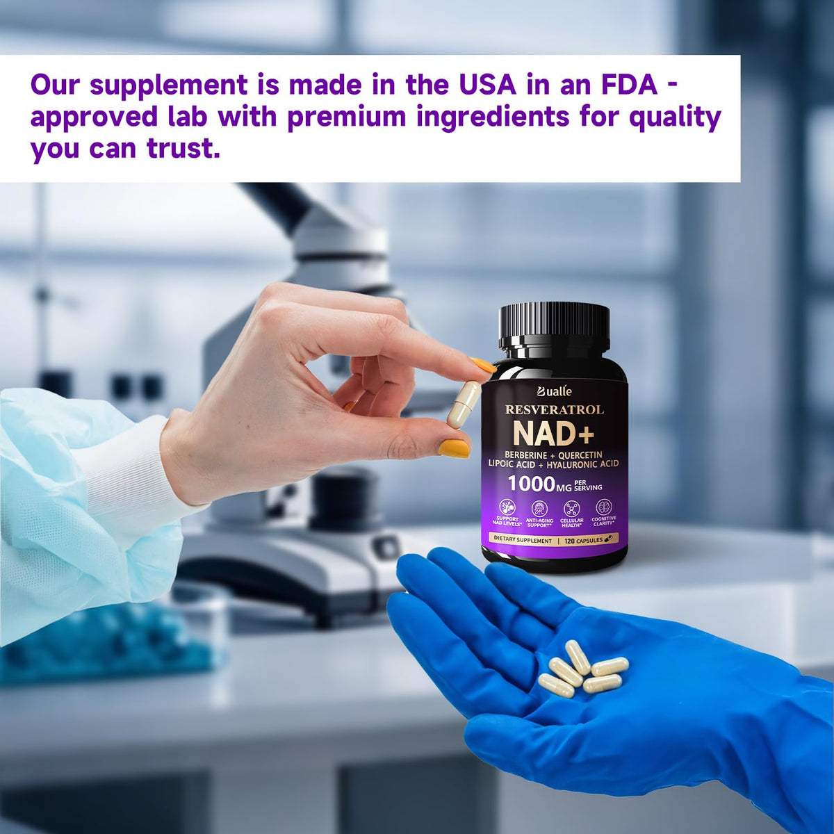 Bualle NAD Supplement, Liposomal NAD Resveratrol Supplement Contains Berberine, Alpha Lipoic Acid,Hyaluronic Acid & Quercetin - Joint Function& Support Anti-Aging,NMN Alternative -120 Capsules BualleBuy Supplements Australia