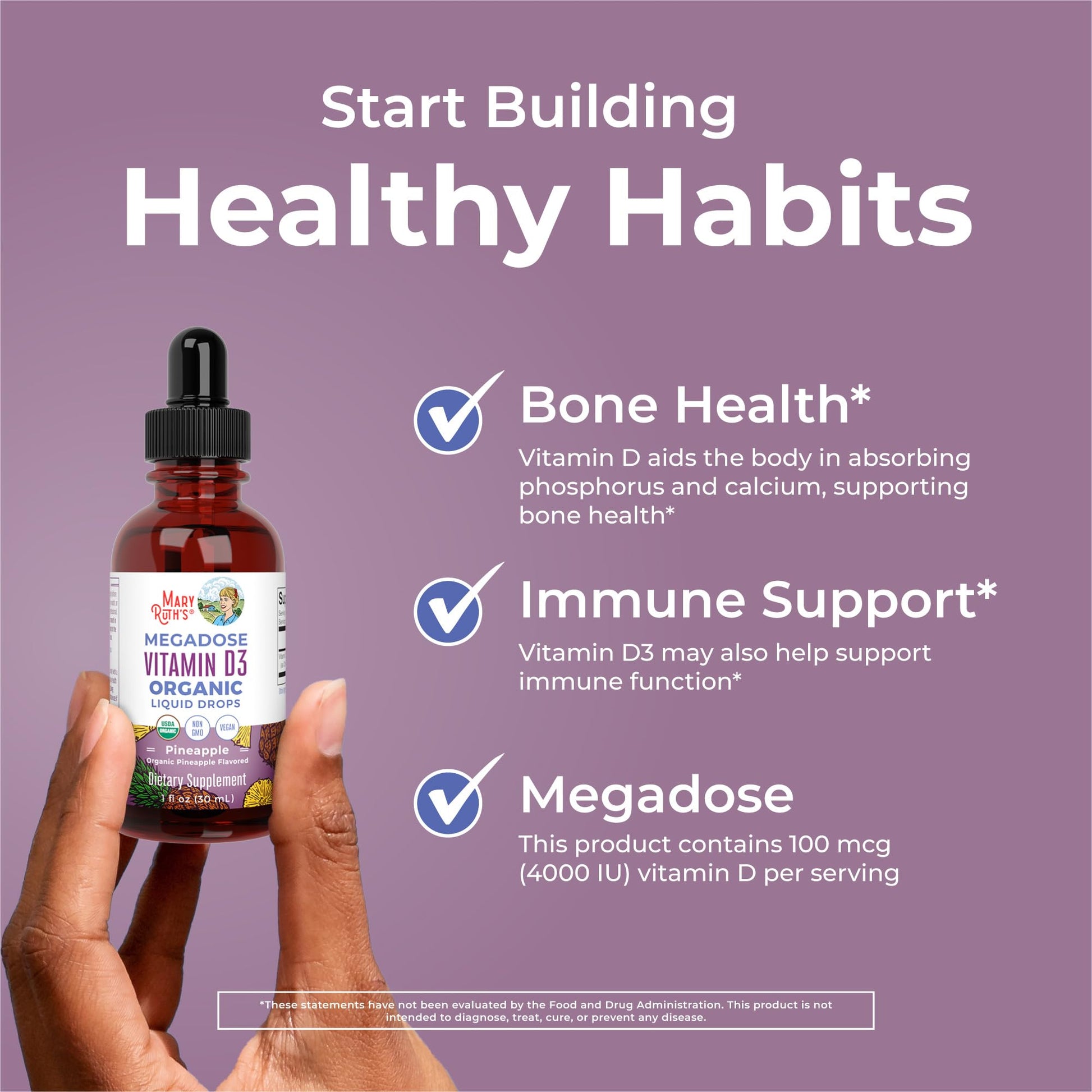 MaryRuth Organics Vitamin D3 Liquid Drops | Megadose 4000 IU | USDA Organic Liquid Vitamin D Spray for Adults & Kids | Immune Support & Bone Health | Vegan | Gluten Free | Non-GMO | 30 Servings MARYRUTH'SBuy Supplements Australia
