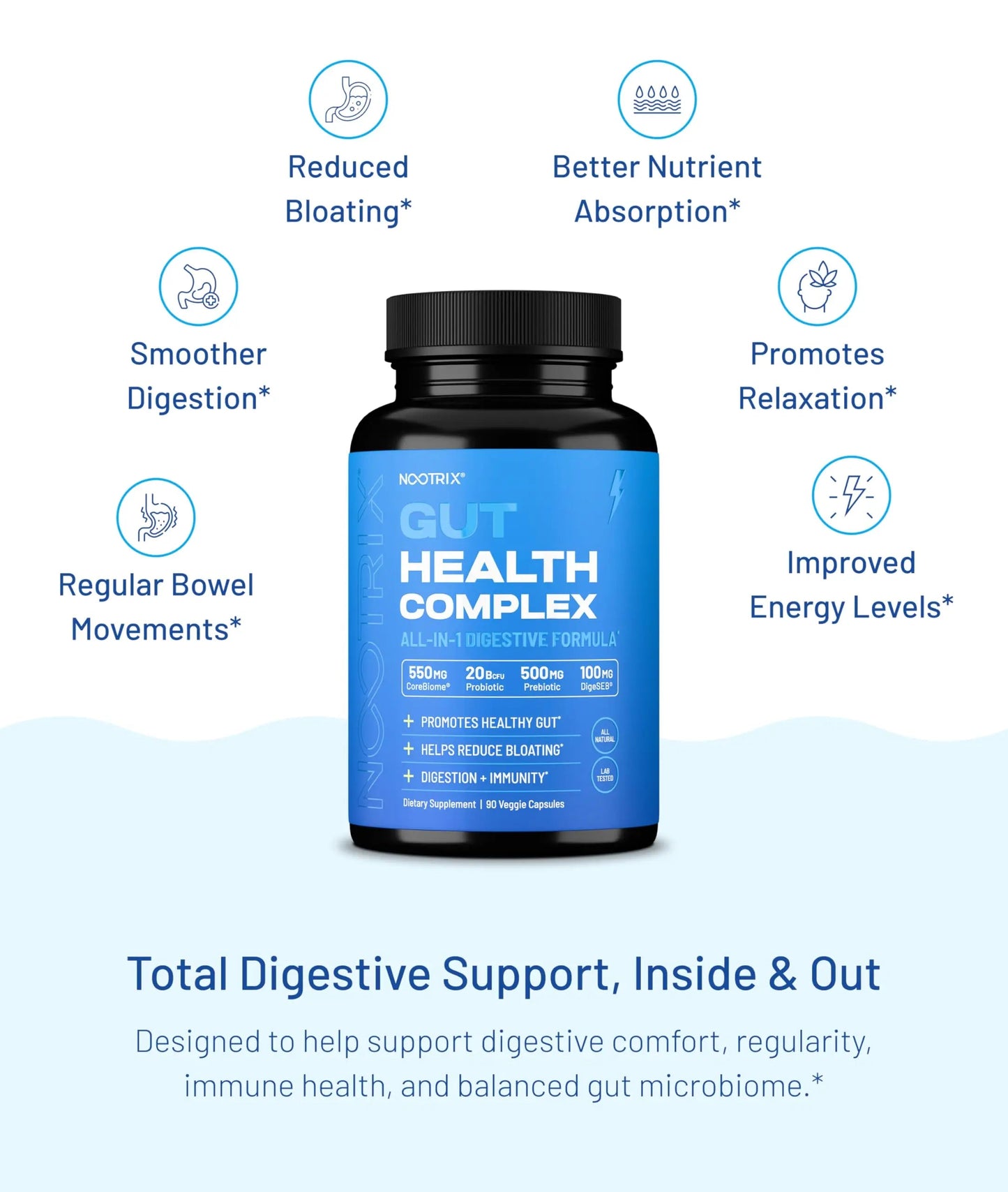 Nootrix Health Complex Supplement | Probiotics for Gut Health, Colon Cleanse & Bloating Relief | Promotes Healthy Digestion | Digestive Enzymes, Postbiotics & Prebiotics | 90 Capsules NootrixBuy Supplements Australia